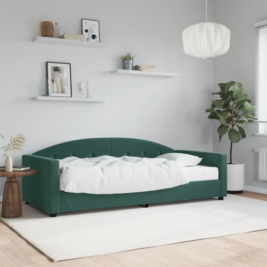 Lit de jour avec matelas vert foncé 90x200 cm velours