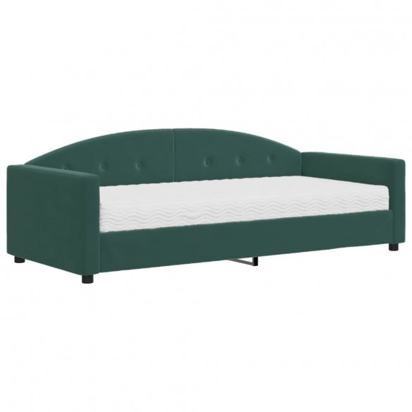 Lit de jour avec matelas vert foncé 90x200 cm velours