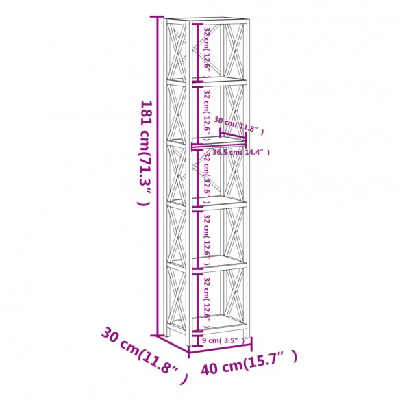 Étagère à 6 niveaux 40x30x181 cm bois de chêne massif
