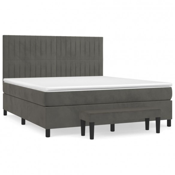 Cadre de lit et matelas Gris foncé 160x200cm Velours