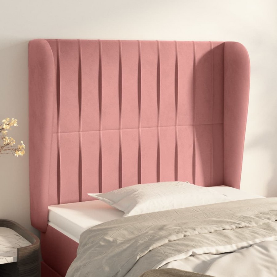 Tête de lit avec oreilles Rose 93x23x118/128 cm Velours