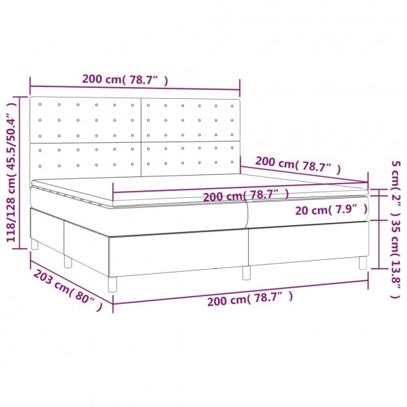 Cadre de lit et matelas Gris foncé 200x200cm Velours