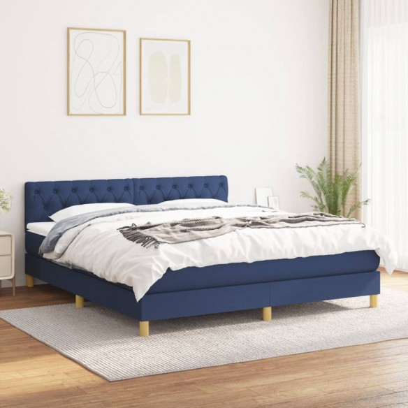 Sommier à lattes de lit avec matelas Bleu 160x200 cm Tissu