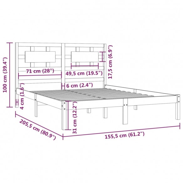 Cadre de lit Blanc Bois de pin massif 150x200 cm Très grand