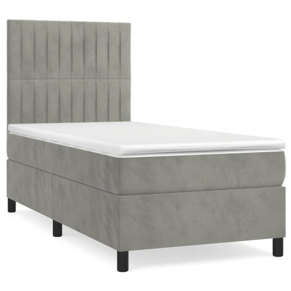 Cadre de lit et matelas Gris clair 90x200 cm Velours