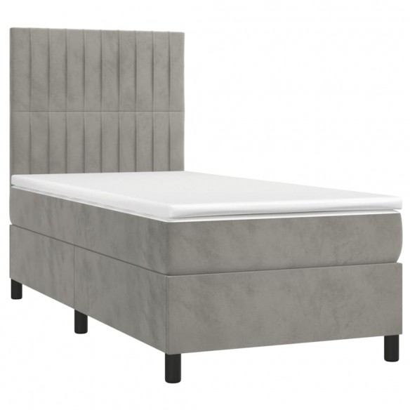 Cadre de lit et matelas Gris clair 90x200 cm Velours