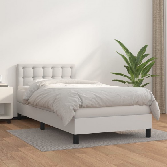 Sommier à lattes de lit avec matelas Blanc 90x190 cm Similicuir