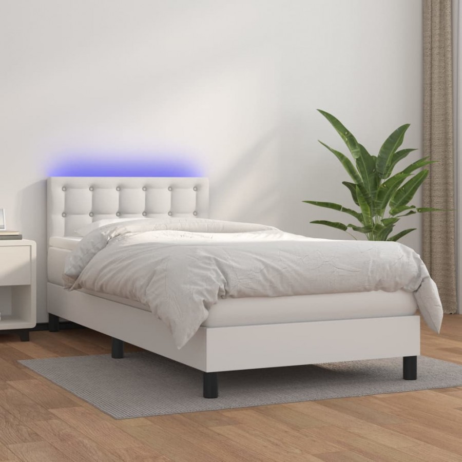 Sommier à lattes de lit avec matelas et LED Blanc 90x200cm