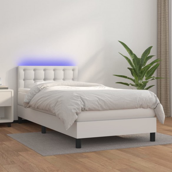 Cadre de lit avec matelas et LED Blanc 90x200cm