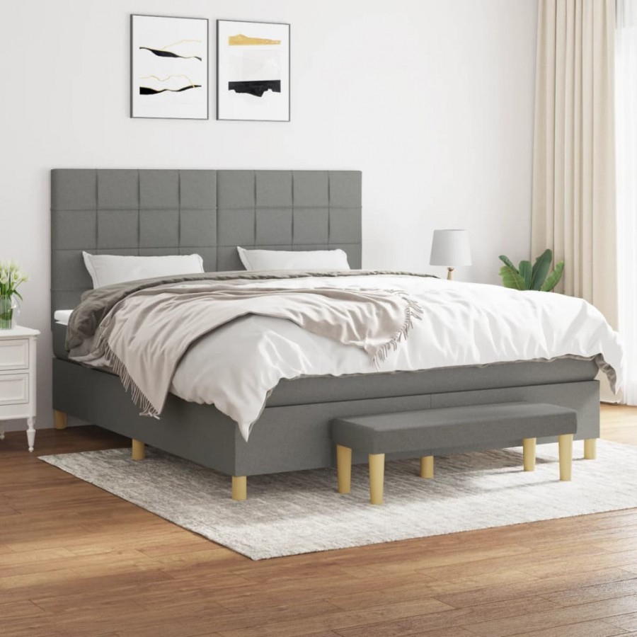 Cadre de lit avec matelas Gris foncé 160x200cm Tissu