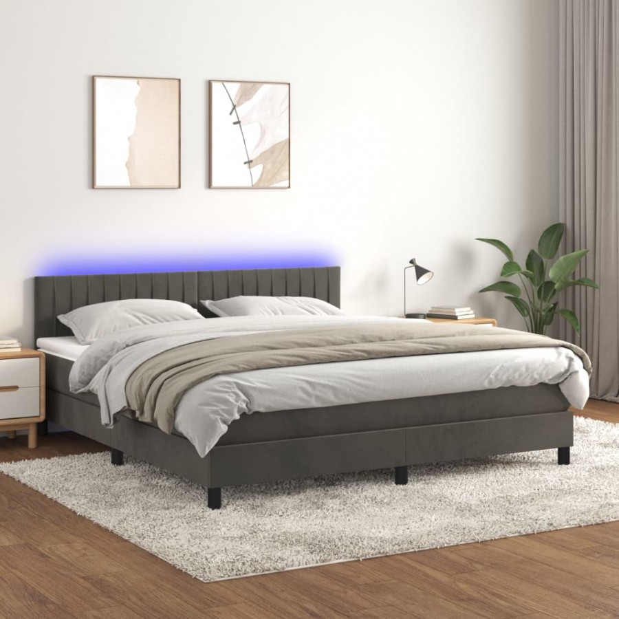 Cadre de lit avec matelas LED Gris foncé 180x200 cm