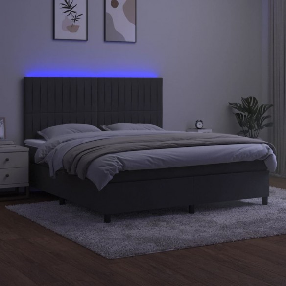 Sommier à lattes de lit matelas et LED Gris foncé 180x200 cm