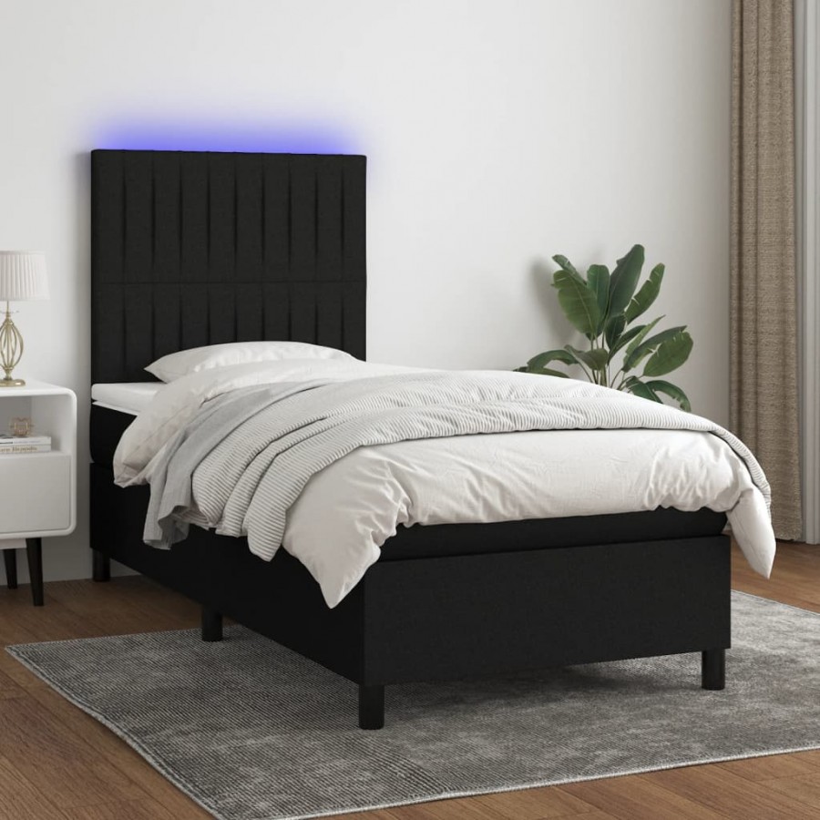 Cadre de lit avec matelas et LED Noir 90x200cm Tissu