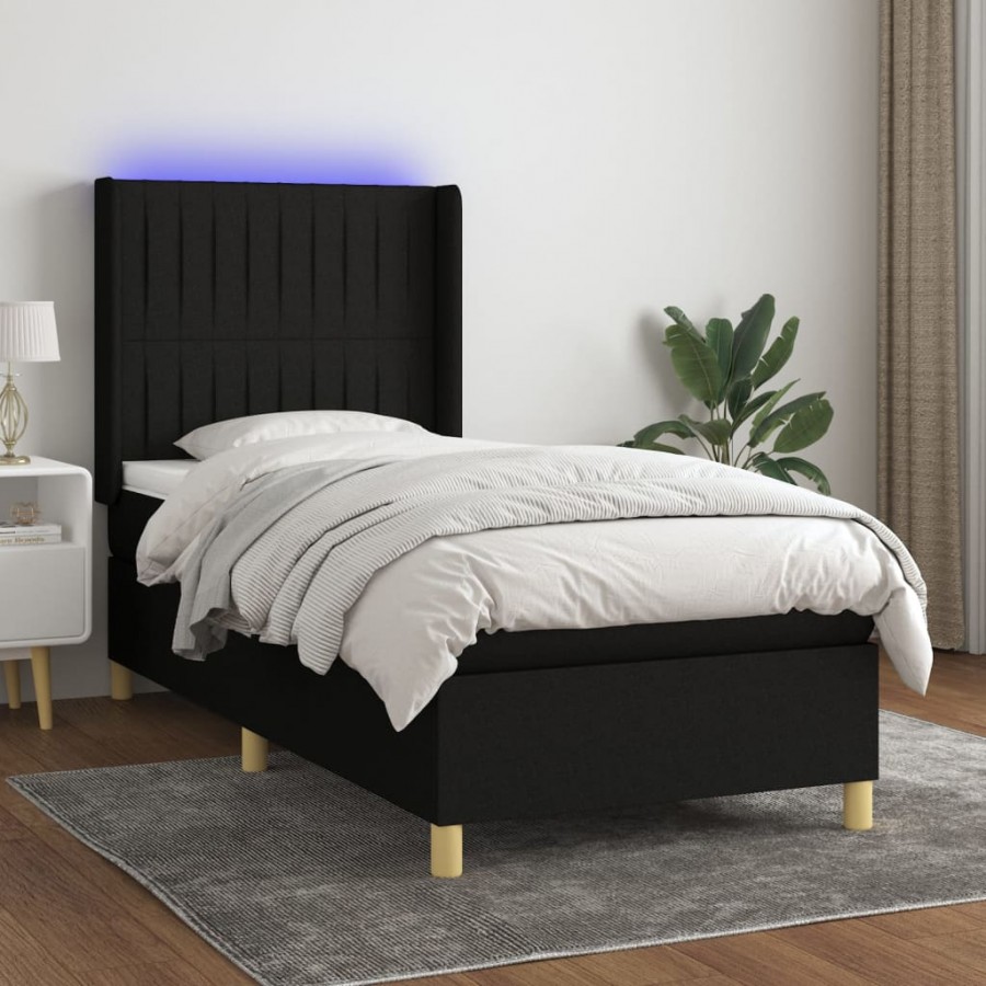 Cadre de lit matelas et LED Noir 90x200 cm Tissu