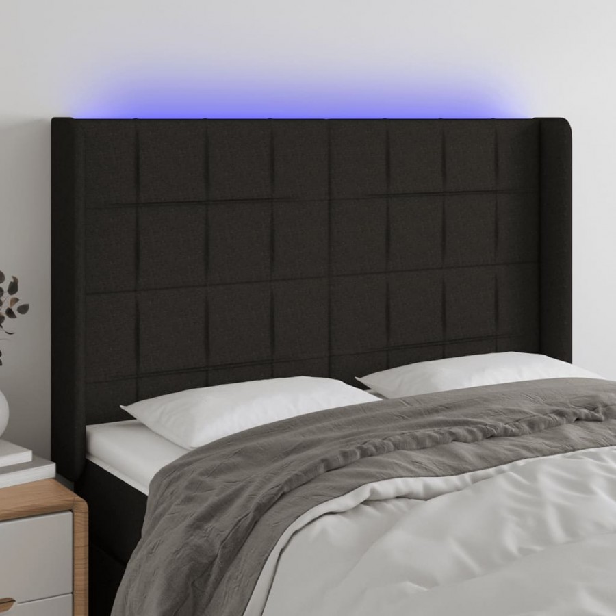 Tête de lit à LED Noir 147x16x118/128 cm Tissu