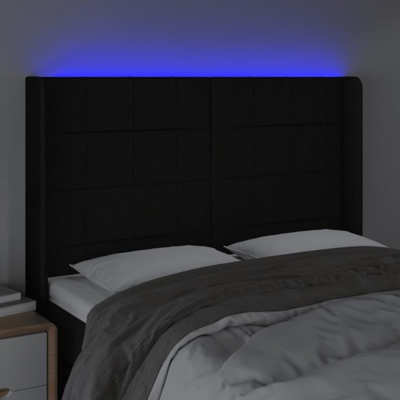 Tête de lit à LED Noir 147x16x118/128 cm Tissu