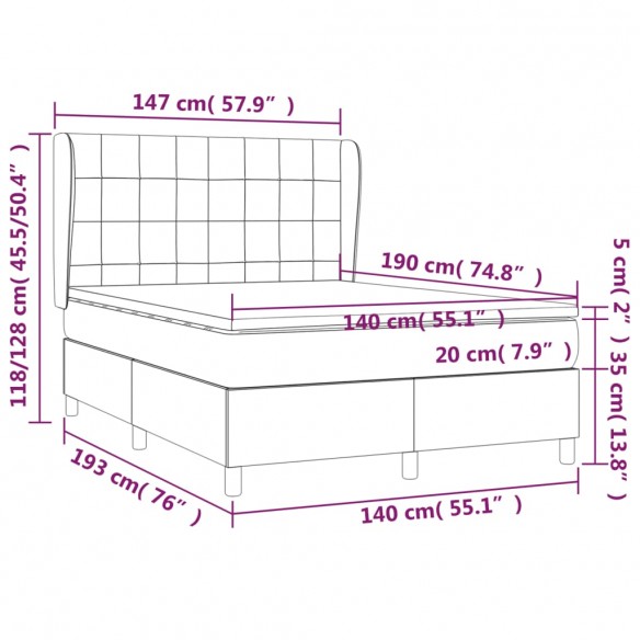 Cadre de lit avec matelas Noir 140x190 cm Tissu