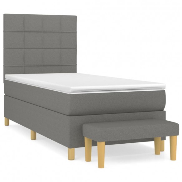 Cadre de lit et matelas Gris foncé 90x190 cm Tissu