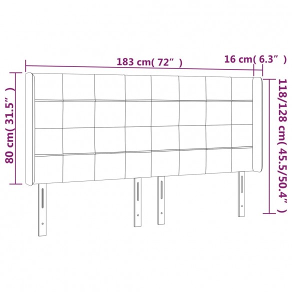 Tête de lit à LED Gris clair 183x16x118/128 cm Tissu