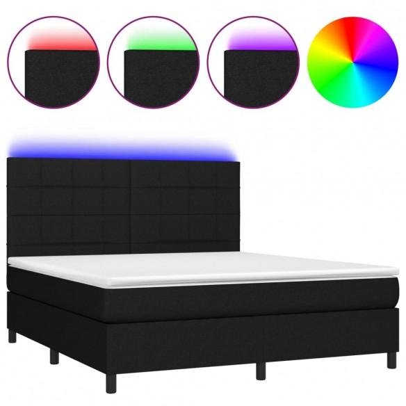 Cadre de lit et matelas et LED Noir 180x200 cm Tissu