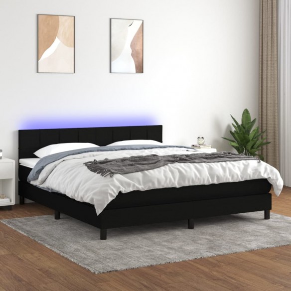 Sommier à lattes de lit avec matelas LED Noir 180x200 cm Tissu