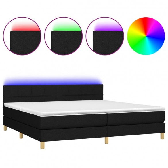 Cadre de lit et matelas et LED Noir 200x200 cm Tissu