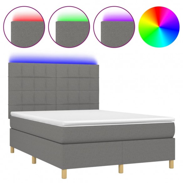 Cadre de lit et matelas et LED Gris foncé 140x190 cm