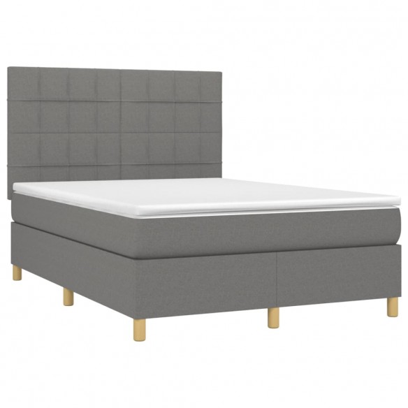 Cadre de lit et matelas et LED Gris foncé 140x190 cm