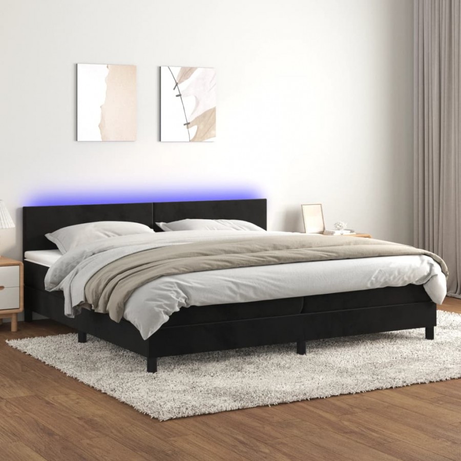 Sommier à lattes de lit avec matelas LED Noir 200x200cm Velours