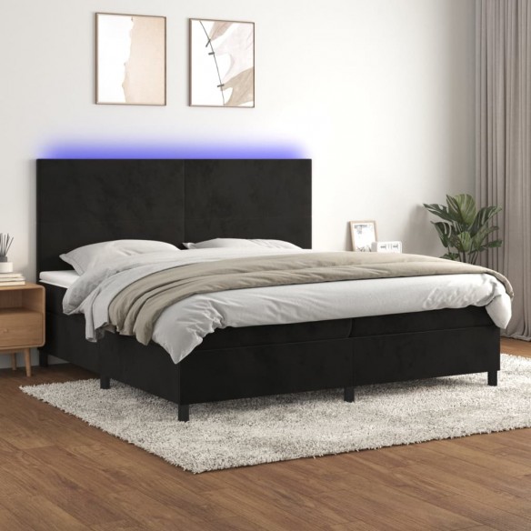 Cadre de lit et matelas LED Noir 200x200 cm Velours