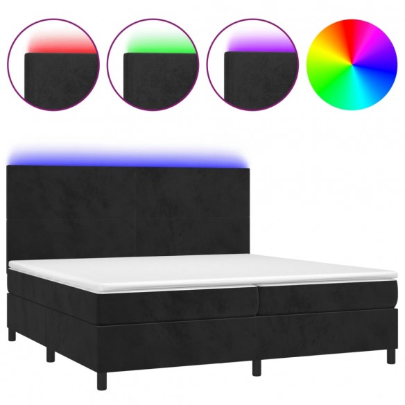 Cadre de lit et matelas LED Noir 200x200 cm Velours