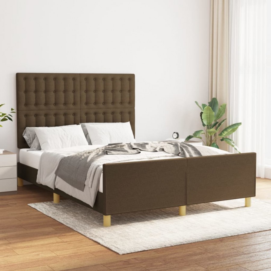 Cadre de lit avec tête de lit Marron foncé 140x190 cm Tissu
