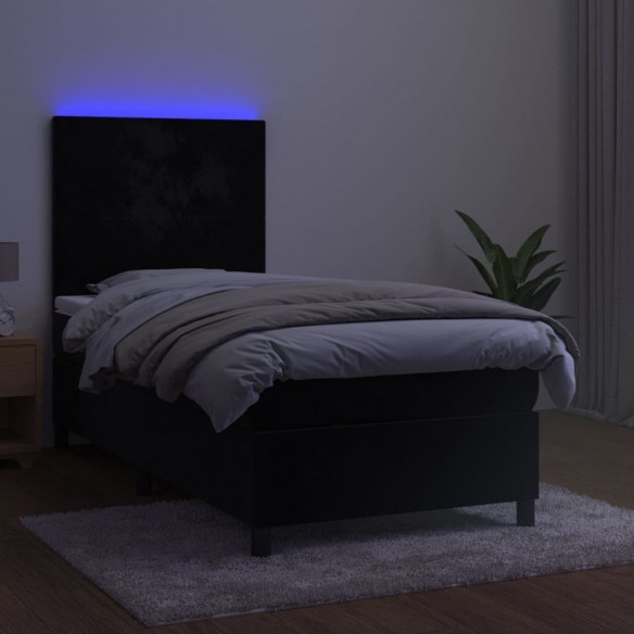 Sommier à lattes de lit et matelas LED Noir 100x200 cm Velours