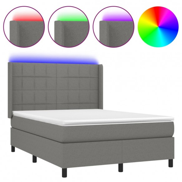 Cadre de lit matelas LED Gris foncé 140x200 cm Tissu