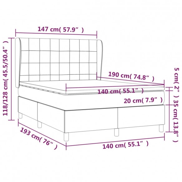 Sommier à lattes de lit avec matelas Gris foncé 140x190cm Tissu