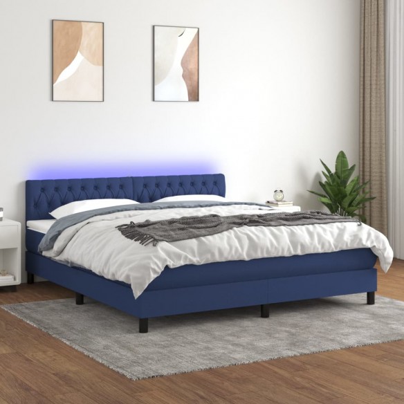 Sommier à lattes de lit avec matelas LED Bleu 160x200 cm Tissu
