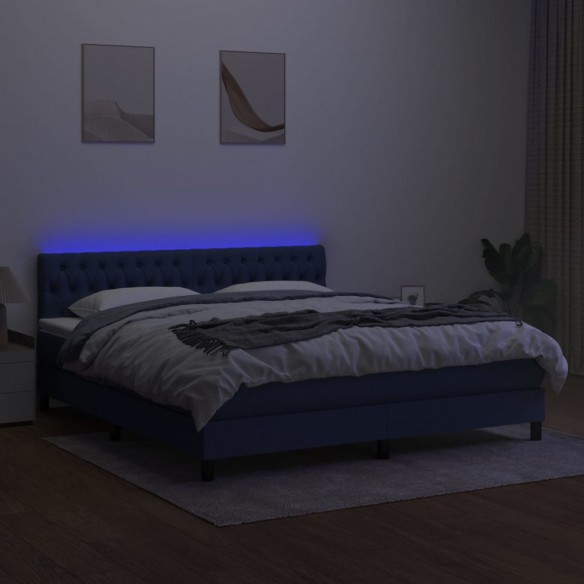 Sommier à lattes de lit avec matelas LED Bleu 160x200 cm Tissu