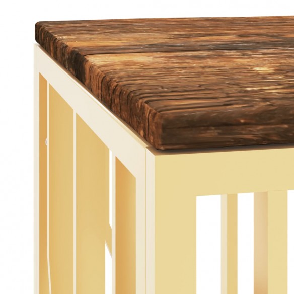 Table basse doré acier inoxydable et bois massif récupération