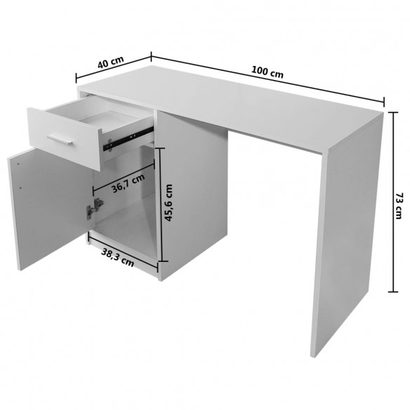 Bureau avec tiroir et placard 100x40x73 cm Blanc