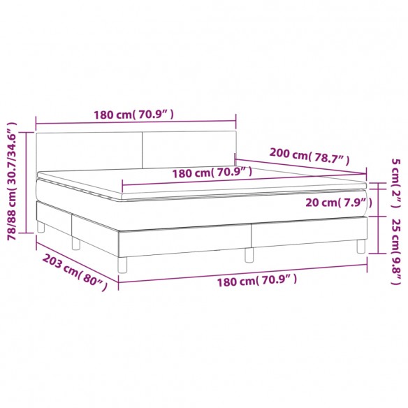 Cadre de lit avec matelas Gris foncé 180x200cm Tissu