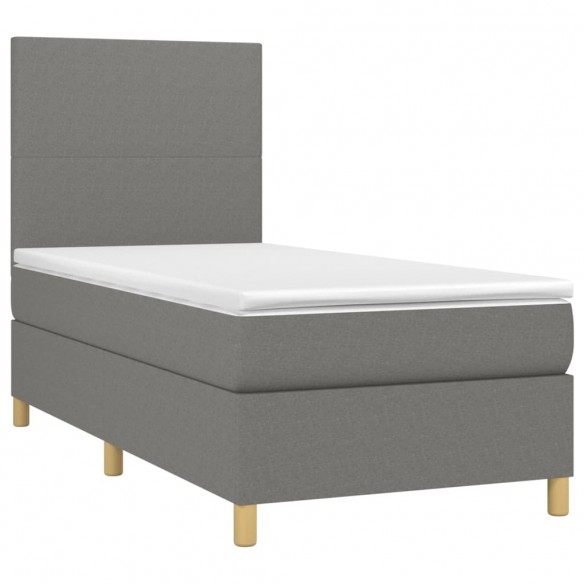 Sommier à lattes de lit avec matelas et LED Gris foncé 90x190cm