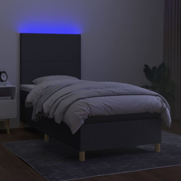 Sommier à lattes de lit avec matelas et LED Gris foncé 90x190cm