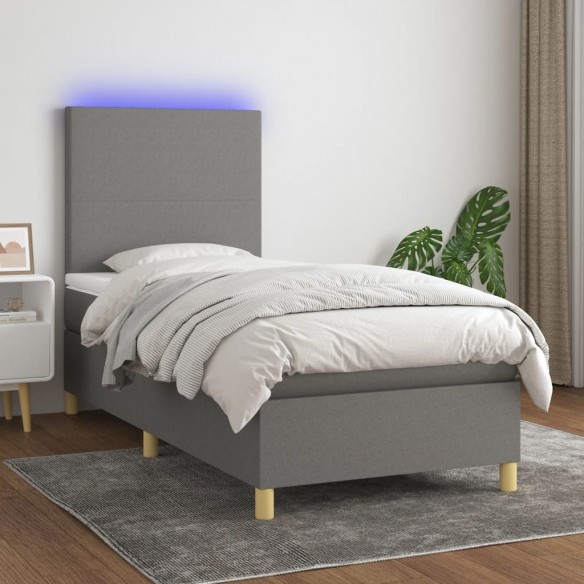 Sommier à lattes de lit avec matelas et LED Gris foncé 90x200cm