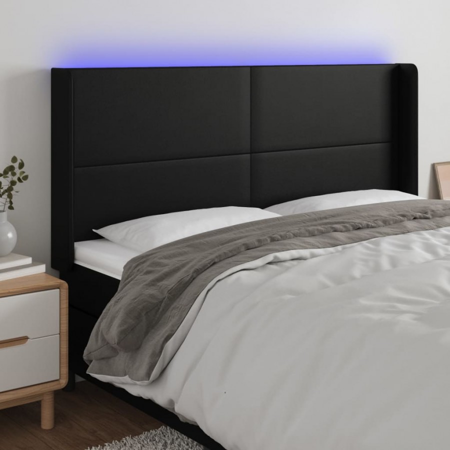 Tête de lit à LED Noir 183x16x118/128 cm Similicuir