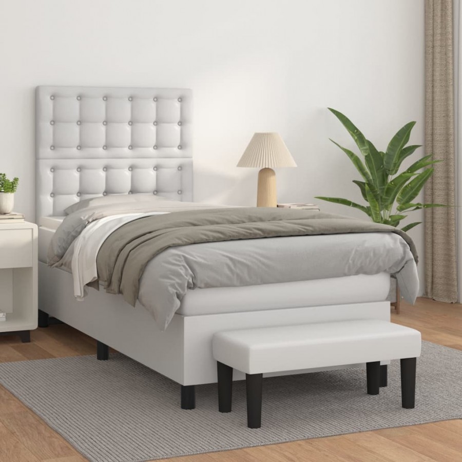 Cadre de lit avec matelas Blanc 90x190 cm Similicuir