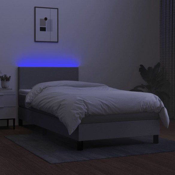 Sommier à lattes de lit avec matelas et LED Gris clair 90x200cm