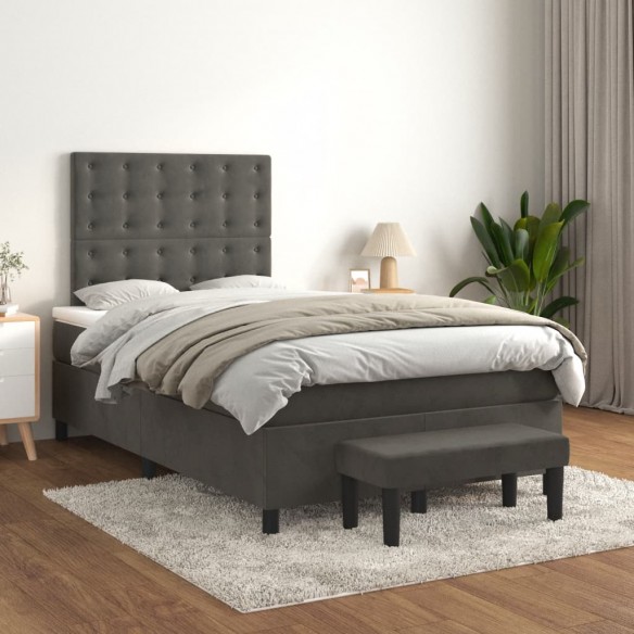 Cadre de lit et matelas Gris foncé 120x200cm Velours