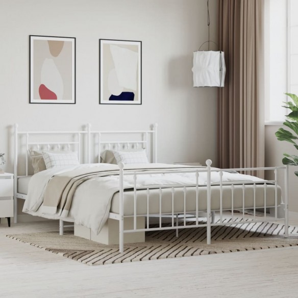 Cadre de lit métal avec tête de lit/pied de lit blanc 183x213cm