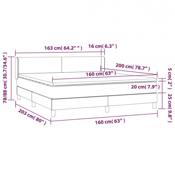 Cadre de lit avec matelas Gris foncé 160x200cm Tissu