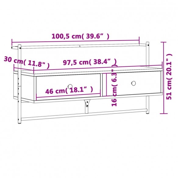 Meuble TV mural chêne sonoma 100,5x30x51 cm bois d'ingénierie